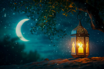 Ramadan Lantern on table close up