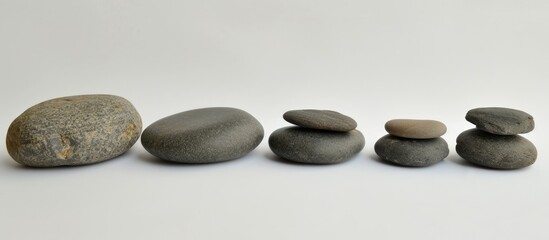 Different sizes of massage stones and pebbles.