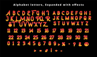 Set Of Alphabet, Glowing neon letters