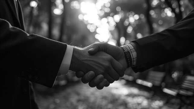 old friends handshake black and white photo concept.