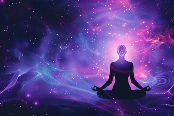 Cosmic meditation backdrop with vibrant visualizations of chakras and spiritual energy Fostering a connection to the universe and inner peace.