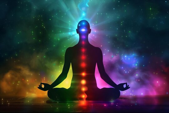 Cosmic meditation background with vibrant chakras Prana flow And the concept of spirituality and the mind of god