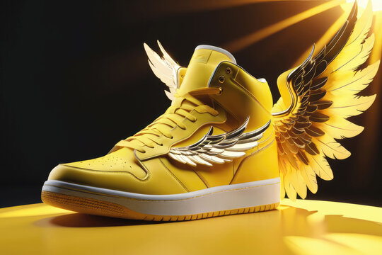 Yellow sneaker with wings logo 2025