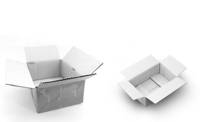 Open crate box on white background
