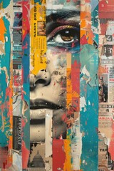 Cultural Mosaic Collage: Expressive Art and Urban Icons Through Torn Pages and Strokes