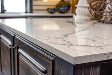 Elegant close-up of a quartz countertop with a high-definition texture Showcasing the luxurious surface for interior design presentations