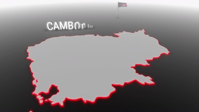 3d animated map of Cambodia gets hit and fractured by the text “Climate Crisis”