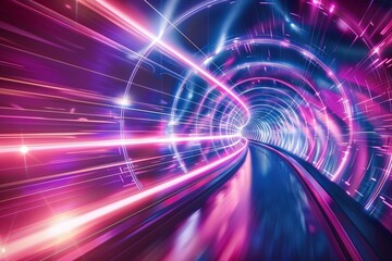 Futuristic neon tunnel with speed light effects Creating a dynamic and immersive visual experience suitable for high-tech concepts