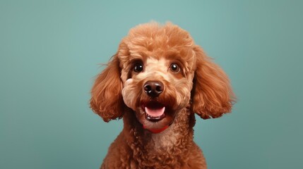 Poodle dog on a one color background, copy space, realistic - generative ai