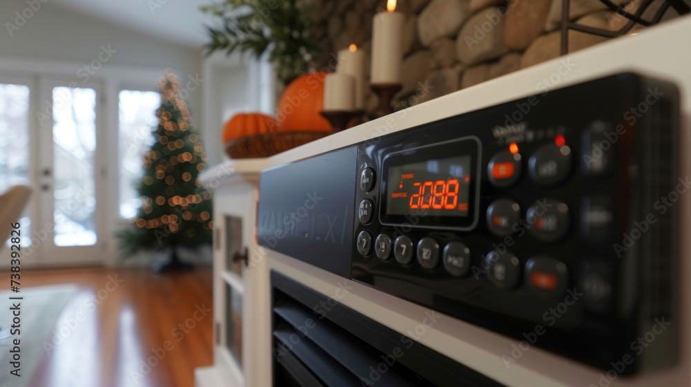 Poster view of the control panel on the front of the heater featuring easytouse buttons and a bright displa