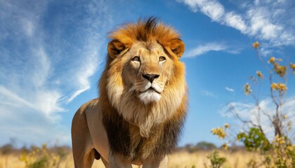 Lion in the savanna african wildlife landscape. 