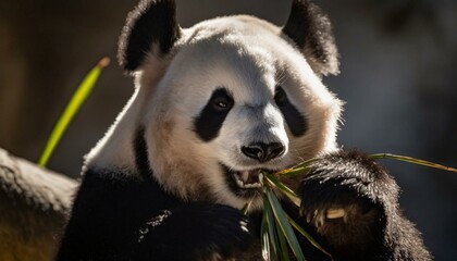 Obraz premium A panda chewing on bamboo