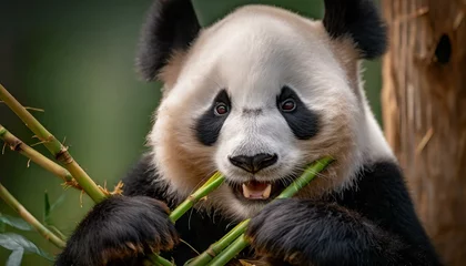 Deurstickers A panda chewing on bamboo © adobedesigner