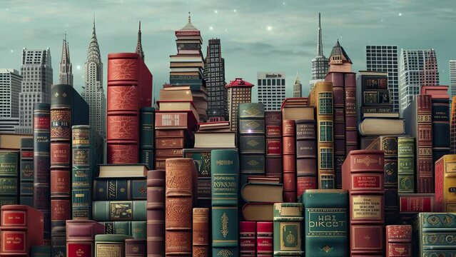 stack of old books city book day