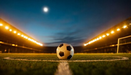Textured free soccer field in the evening light - center, midfield with the soccer ball