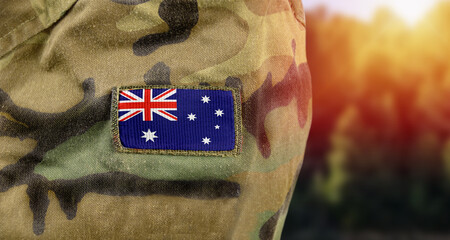 Australia Army soldier in universal camouflage uniform. - obrazy, fototapety, plakaty
