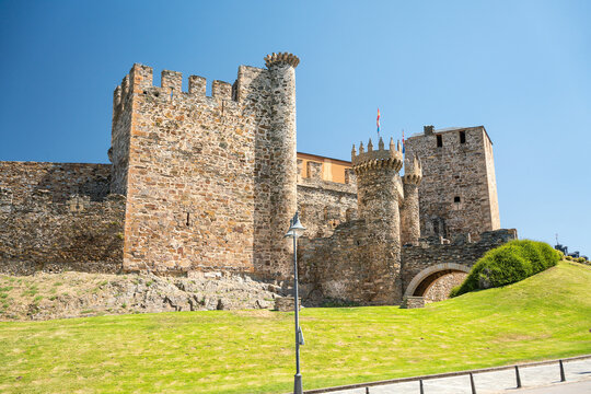 Ponferrada, Castile and Leon, Spain -September 25, 2014: Facade of the 12th century Templar Castle (Castillo de los Templarios).