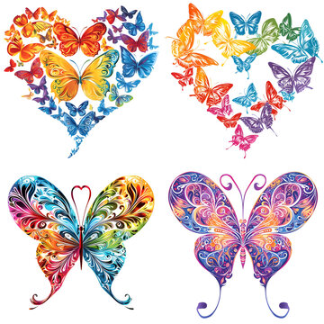 Butterfly heart sticker style on transparent background - Ai generated