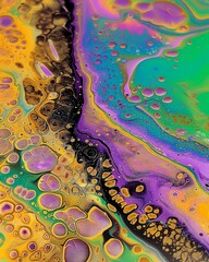 Colorful Abstract Fluid Art with Vibrant Swirls and Bubbles for Creative Backgrounds