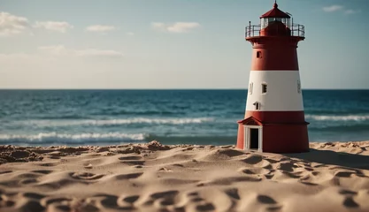 Rolgordijnen a lighthouse is standing on the beach near the ocean, Lighthouse model . Generative AI. © zax