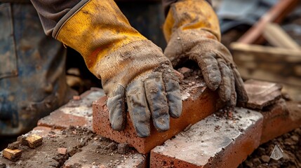 Craftsmanship with Care, a close-up of a construction worker's hands carefully welding tools, generative AI