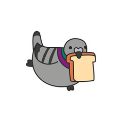 Pigeon with bread. Vector illustration in flat cartoon style.