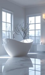 Fototapeta na wymiar Bright bathroom with window and bathtub