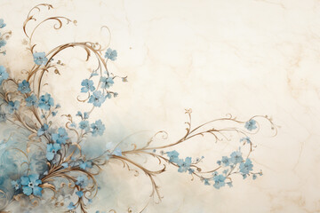 Delicate beige background with springflowers, watercolor. Forget me not