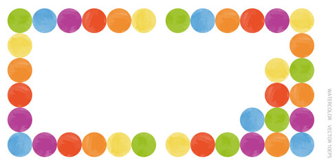 水彩のカラフルな丸を使ったフレームや背景に使える素材