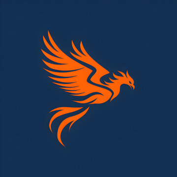 A logo illustration of a phoenix soaring through the deep blue sky. Created with generative AI.