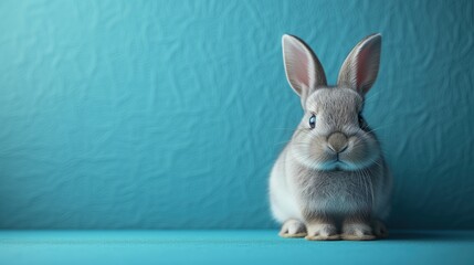 Easter bunny peeps out of the blue wall.
