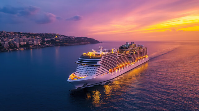 a cruise ship has arrived at the port of a big city