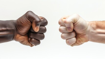 Black and White Fist Towards Each Other on White Background