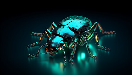 a blue colored bug in dark lighting, generative ai