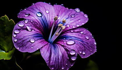 a purple flower sitting up above water drops, generative ai