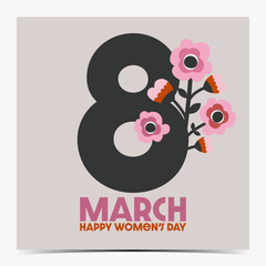 International Women's Day, March 8 cover, poster, greeting card, label, flyer, banner with a floral number eight