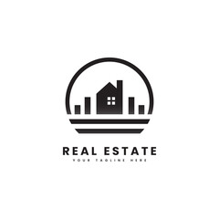 Fototapeta premium Real estate logo simple minimalist style, with house silhouette. Vintage logos.