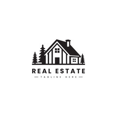 Real estate logo simple minimalist style, with house silhouette. Vintage logos.