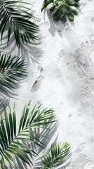 sobreposição de sombra natural em folha de palmeira para o verão em fundo de textura branca