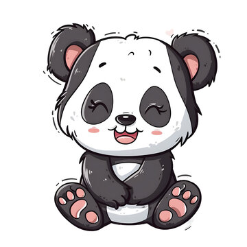 Cute panda with hearts sticker style on transparent background - Ai generated