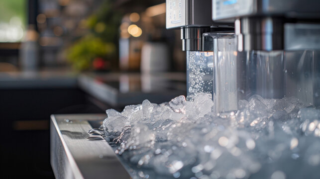 A closeup of the ice makers water filter ensuring that the ice produced is clean and free of impurities.