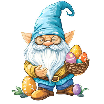 Easter Gnome sticker style on transparent background - Ai generated