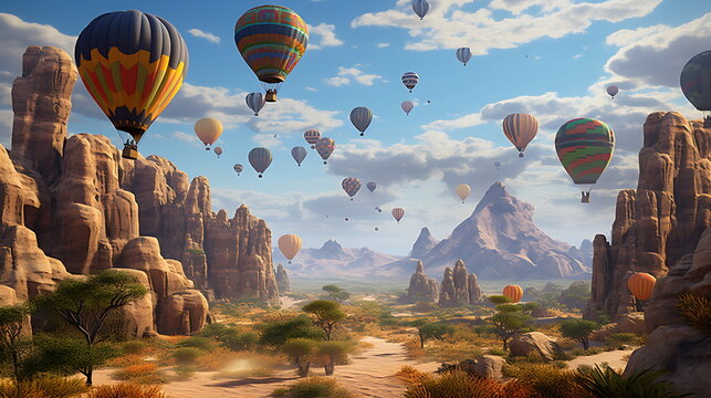 A Colorful Air Balloon Is Over A Desert, Generative Ai