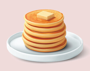 Realistic pancakes isolated vector illustration, Realistic pancakes dessert
