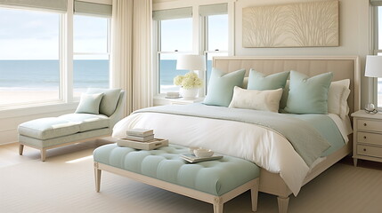 a modern bedroom decorating ideas and window, generative ai