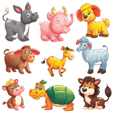 Set of cute farm animals pack sticker style on transparent background - Ai generated