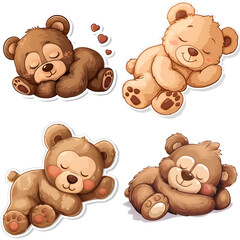 Sleeping teddy bear sticker style transparent background - Ai Generated