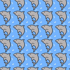 seamless pattern of cartoon shark.