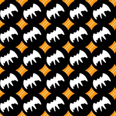 halloween seamless background with bat. black and white halloween pattern.