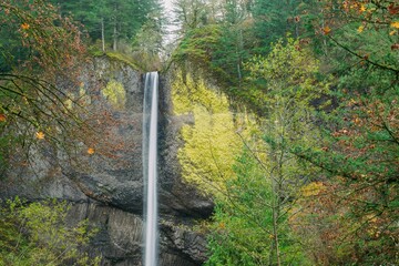 Waterfall in the Columbia River Gorge National Scenic Area , Oregon, United States.